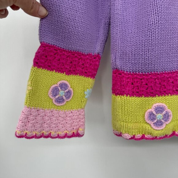 Hanna Andersson Spring Sweater 140 US 10 Purple Pink Crochet Flowers Scallops bo - Picture 6 of 9